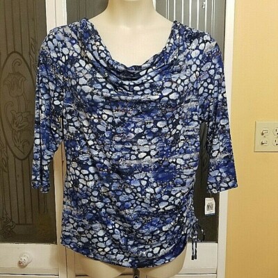 JM Collection Ladies Beautiful Blue Sequined Blouse - Size PXL