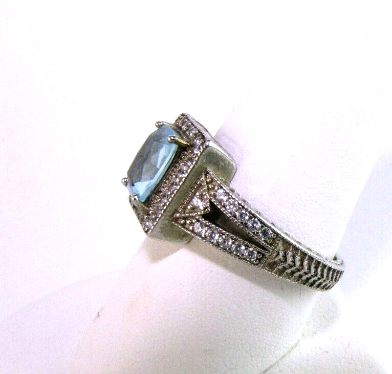 Blue Solitaire Ring Rhinestone Accent Sterling Si… - image 4