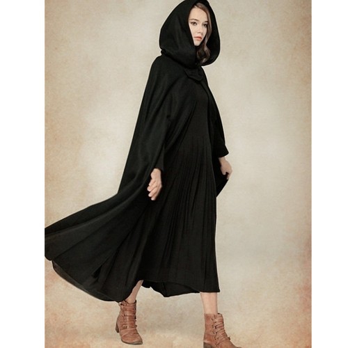 Womens Loose Long Cape Cloak Hooded Coat Winter Outwear Medieval Robe Costume - Picture 7 of 10