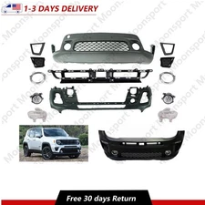 Fits 2019-2023 Jeep Renegade Complete Front Bumper Cover Kit W/Grille Fog Lights