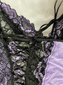 iCollection Lace Corset Back Babydoll Lingerie Flyaway Top Purple Mesh Plus 3X