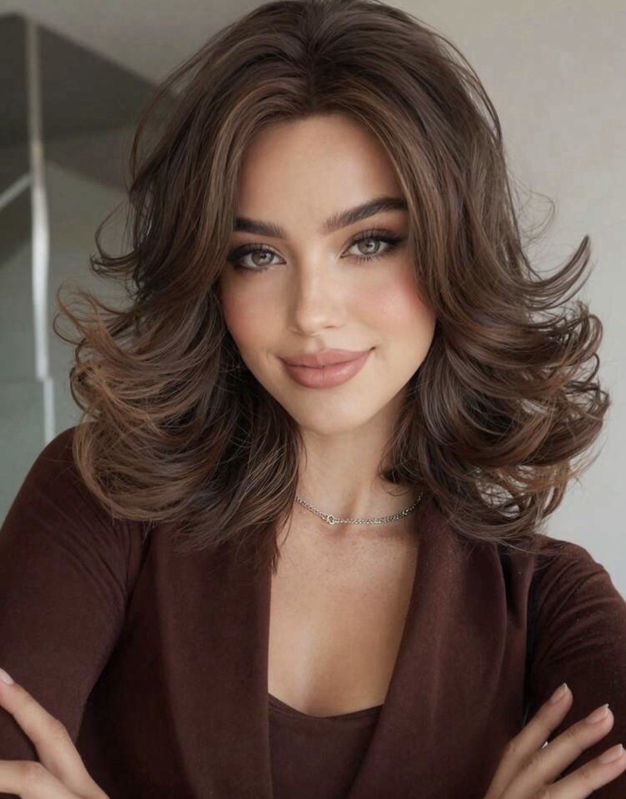 Perruque ondulations naturelles de 40cm brune pour soirées et looks quotidiens