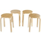 Set of 4 18" Stacking Stools Round Dining Chair Backless Wood Home Decor Natural