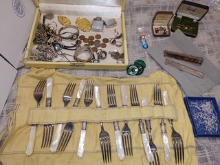 Old Junk Drawer Box Lot Sterling Silver Jewlery Zippo Vintage Coins Watch Ect