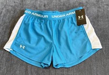 NWT Under Armour Tech Play Up Shorts Girls Ether Blue Drawstring 100 Polyester