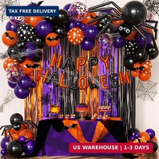 Orange Purple Black Balloon Fringe Curtains for Halloween Party Decorations