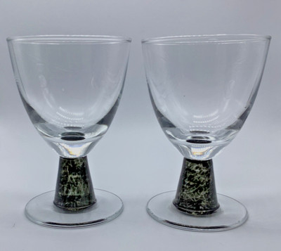 Denby Charcoal Water Goblets/Glass, Mottled Gray/Black Stem, 5 7/8  Set of 2