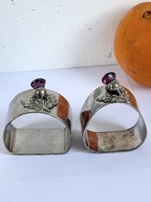 Pair Antique   Scottish Silver Plated with amethyst Napkin Rings/ Thistle