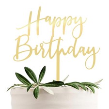 Happy Birthday Cake Topper, Gold Acrylic Durable Versatile Cake Topper, Birth...