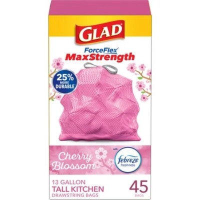 Glad ForceFlex MaxStrength Tall Kitchen Drawstring Pink Trash Bags - Cherry