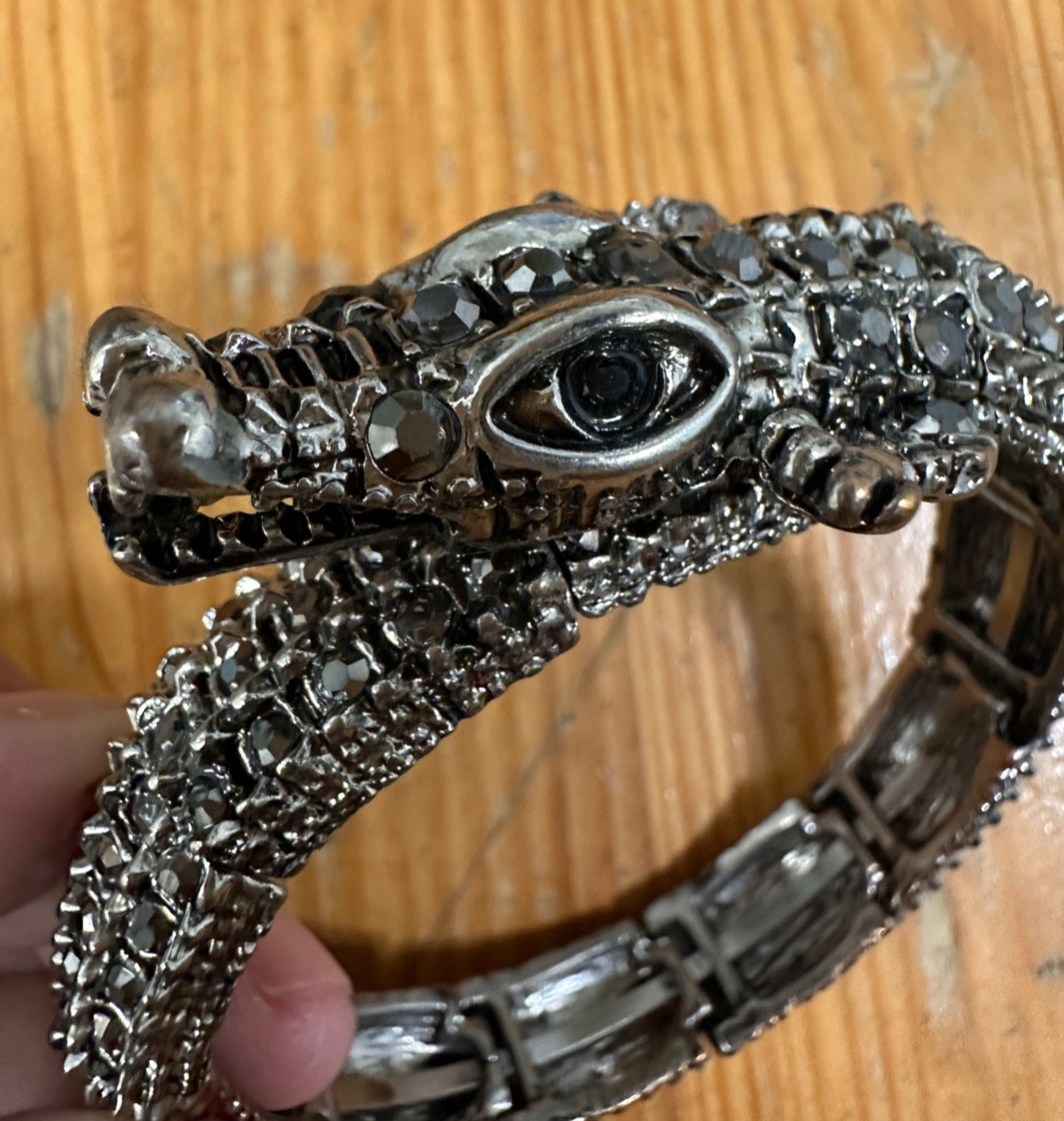 Tasha Crocodile Bracelet Alligator Crystal Gray Silver Tone Stretch Cuff Fashion