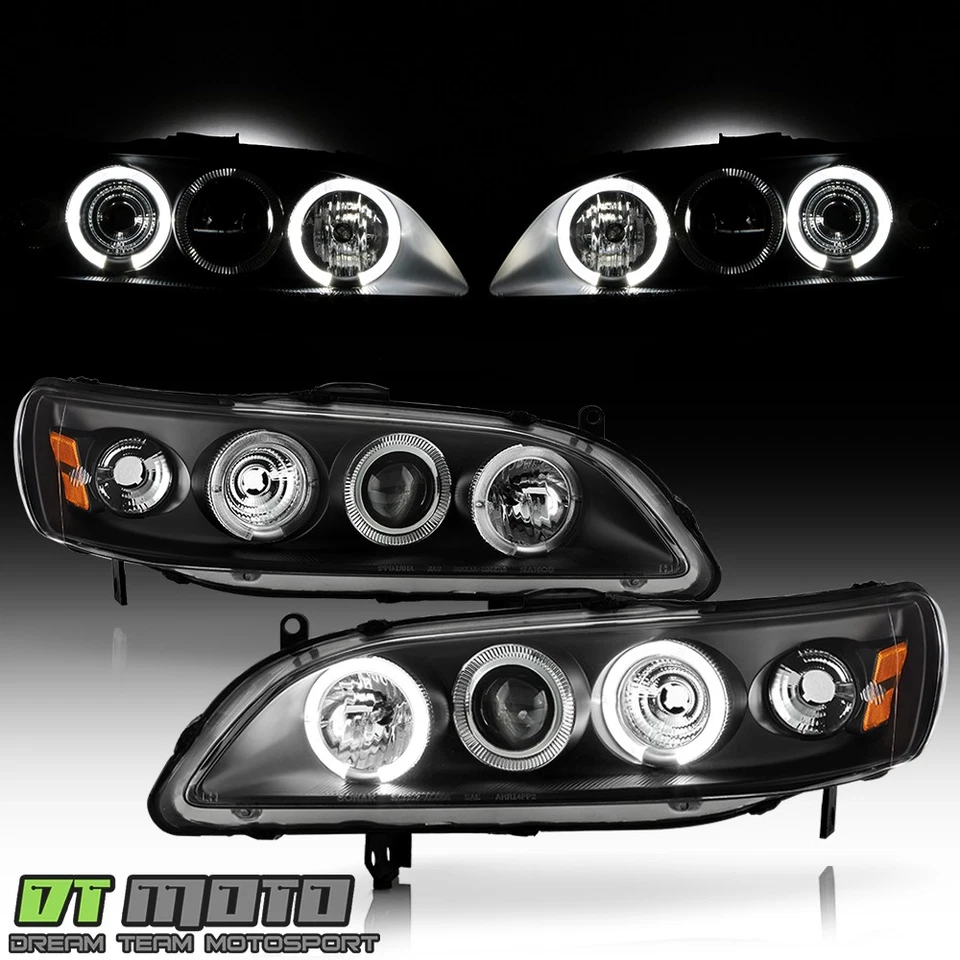 For Black 1998-2002 Honda Accord 2/4Dr LED Halo Projector Headlights Left+Right - Изображение 2 из 4