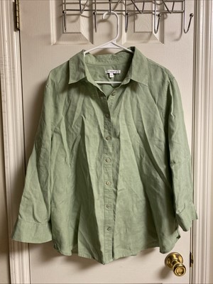 Chico s 3 - 100% Linen Button Up Solid LS Tunic Top Moroccan Mint