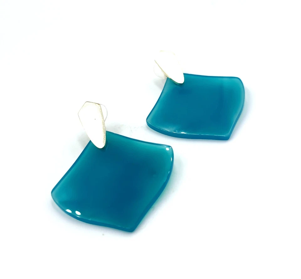Kendra Scott Astoria Teal Blue Banded Agate Brushed Gold Plated Dangle Earrings - Image 2 of 4