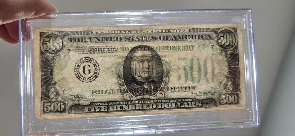 US Paper Money $500 Bill 1934 A Federal Reserve Note Chicago, in Display Box - Image 3 of 4