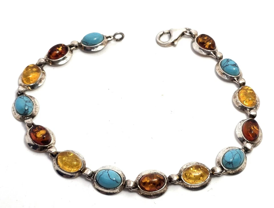 Pulsera Tenis Naranja y Amarillo Ámbar Azul Howlite Plata de Ley Foto 4 de 4
