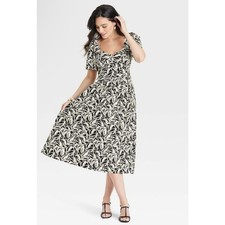 NWT A New Day Black White Floral Short Sleeve Midi Dress Size 6