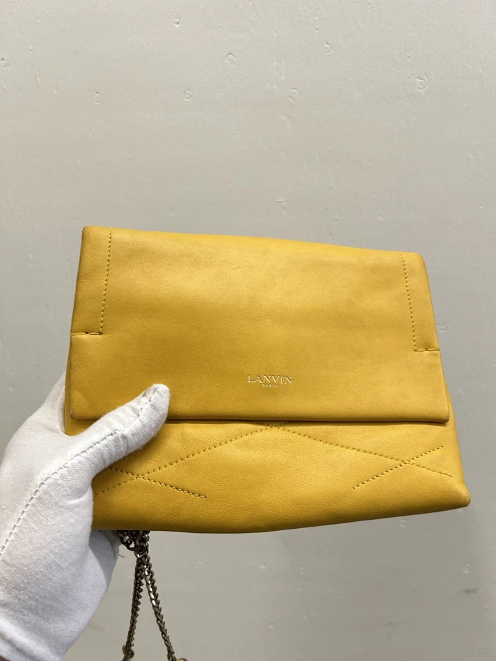 Bolso Icónico Vintage Lanvin “Happy” Amarillo Suave Piel de becerro Cadena Correa Silencioso GM74 Foto 2 de 4