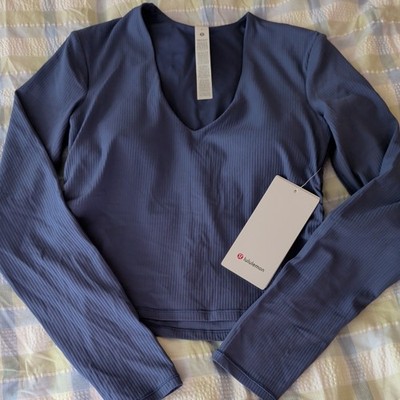 Lululemon All It Takes geripptes Nulu Top T-Shirt B-D Cup UK Größe 12 Vorbereitung blau