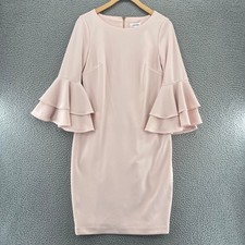 Calvin Klein Dress Womens 6 Pink Shift 3/4 Tiered Bell Sleeves Round Neck Career