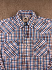 Ely Cattleman Pearl Snap Shirt Men s L Cowboy Western Check Plaid Long Sleeve