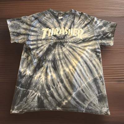 Thrasher Skateboard Magazine T-Shirt Size M Grey Tie Dye White Graphic Y2K Skate