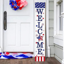 Patriotic 4Th of July Welcome Sign for Front Porch, Memorial Day Decor Wooden Po