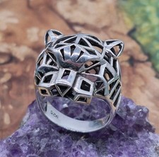 Geometrischer Panther Ring, Silber Silber 925. UK Größe X. Neu.