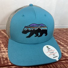 New Patagonia Fitz Roy Bear Mid Crown Trucker Hat One Size Color Mako Blue