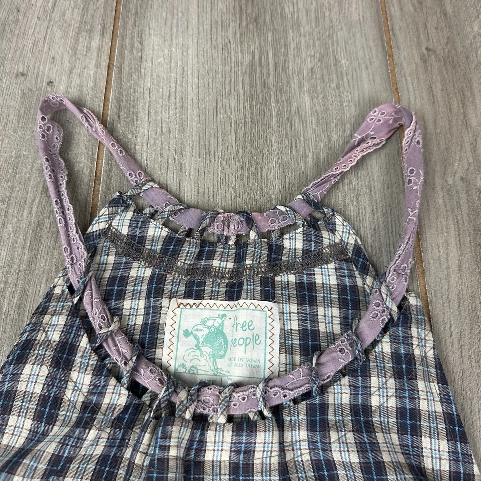 复古 Y2K 婴儿娃娃上衣自由人 L 码花卉花边格子 — 第 3/4 张图片