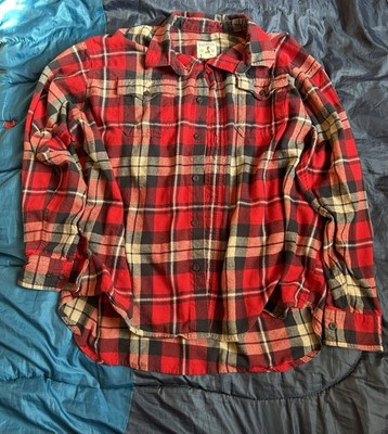 Red Head Heavy Flannel Plaid Long Sleeve Shirt 2XL Red/Navy/White Cotton Blend