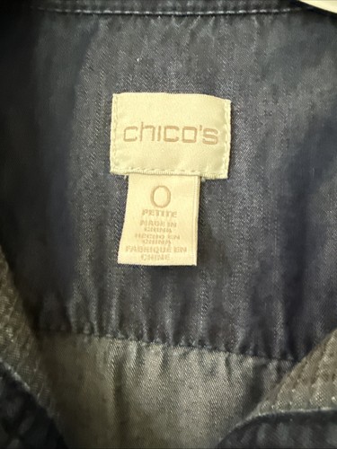 Chicos Womens Blue Denim Sequin Long Sleeve Button Down Shirt 0 Excellent - Picture 3 of 5