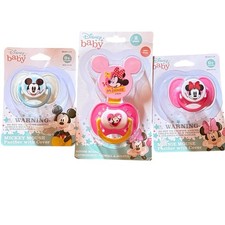 Disney Baby Mickey Minnie Pacifier Bundle Orthodontic Pacifiers Holder Lot of 3