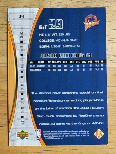 2002-03 Upper Deck Hardcourt #24 Jason Richardson - Picture 2 of 2