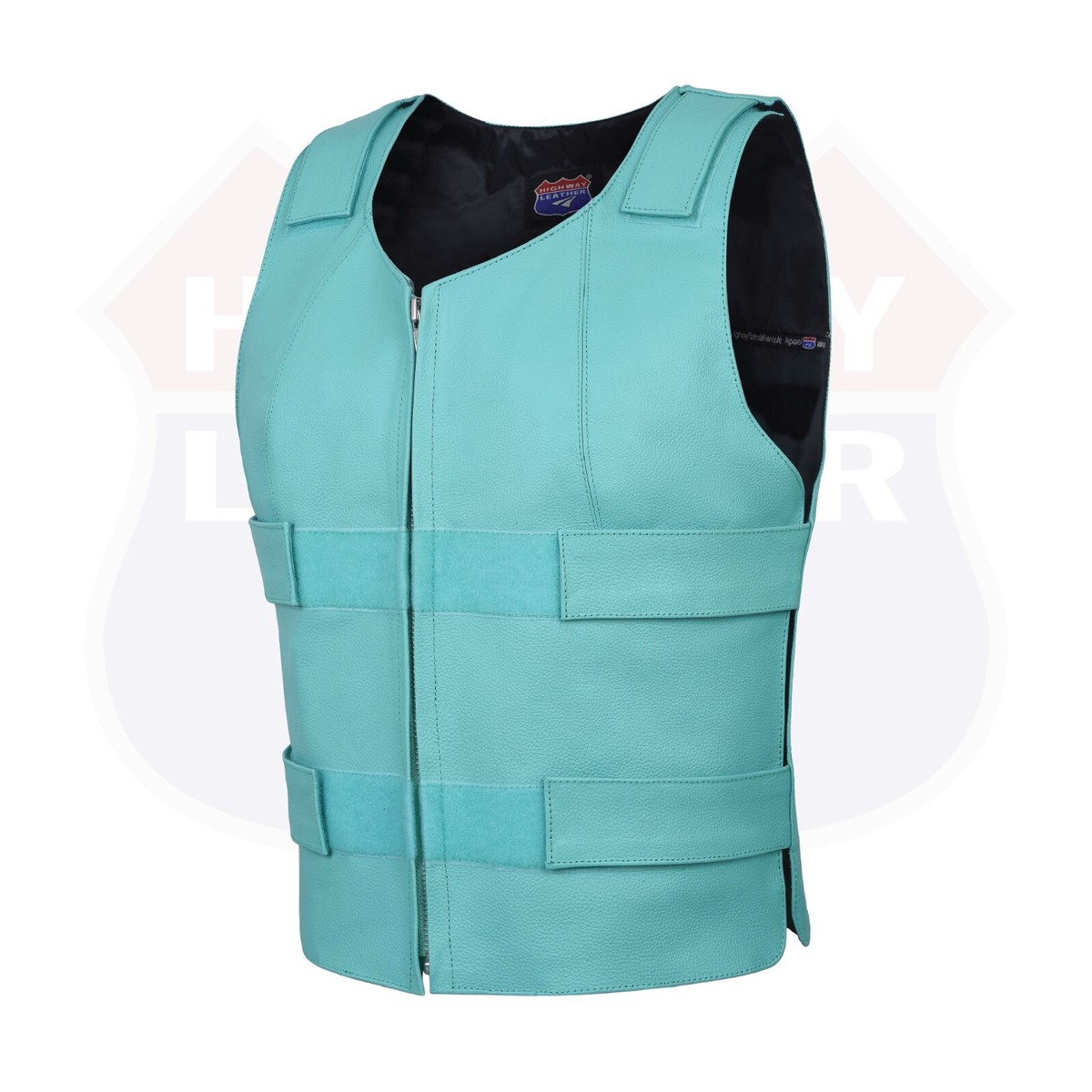 14945Teal WOMEN BULLET PROOF TEAL LEATHER VEST