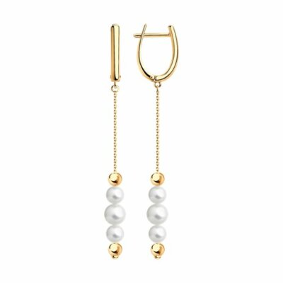 Damen Ohrringe 925 Sterling Silber Ohrhänger Perle Sokolov Vegoldet 03331
