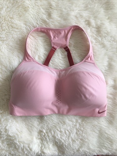 Nike Sport Bra Padded Wireless Race Back Clasp Back Pink Size Small D Cup