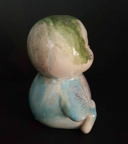 Vintage glitzernde Keramik Eule klein 4 Zoll handgefertigt signiert Kinder Klasse Kunst bezaubernd - Bild 4 von 6
