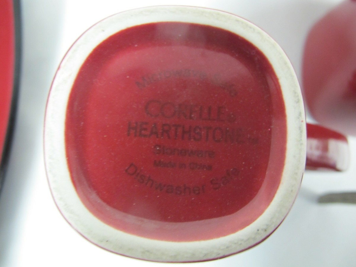 CORELLE HEARTHSTONE STONEWARE CHILI RED DINNER PLATES SALAD CORELLE HEARTHSTONE STONEWARE CHILI RED DINNER PLATES SALAD