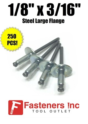 (QTY 250) Large Flange Steel POP Rivet 4-3L 1/8'' x 3/16'' Grip Range 43LF