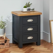 Bedside Table 3 Drawer Cotswold Charcoal Grey Painted Oak Bedroom Furniture