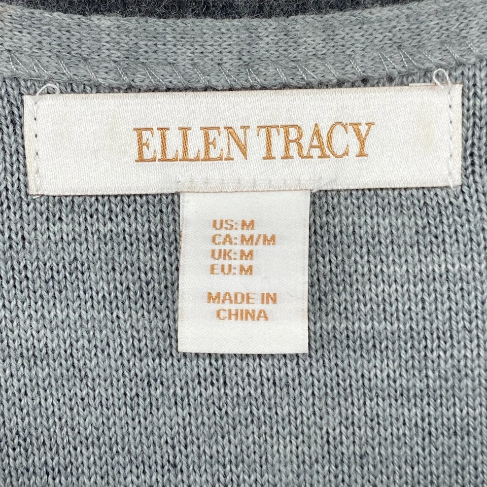 Suéter ELLEN TRACY M Cárdigan de Lana Plumero Abrigo Hebilla Cierre Doble Tejido Gris Foto 4 de 4