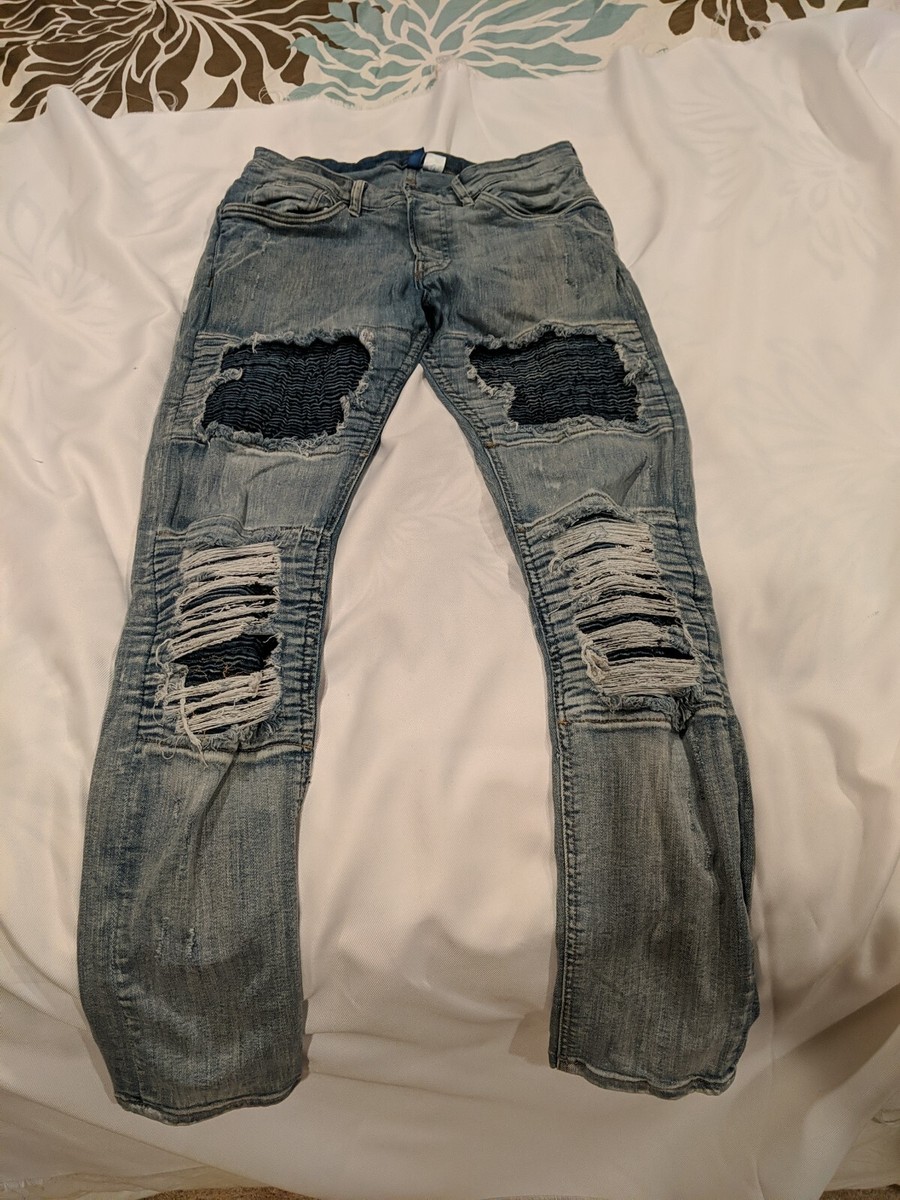 Divided by H&M Distressed Skinny Denim Jeans Men's 32 blue Button