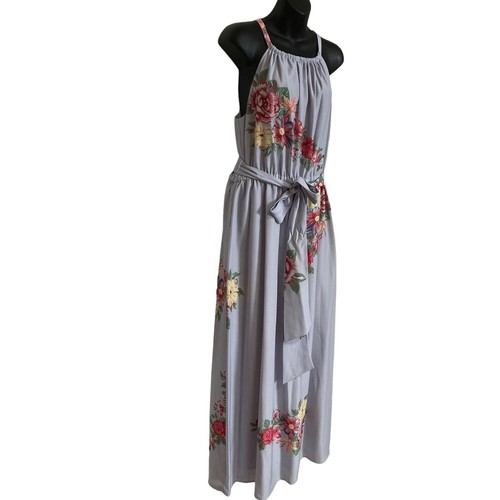 J Peterman Lavender Floral Maxi Gown Dress Halter Neckline Size 16 Wedding Guest - Picture 6 of 16