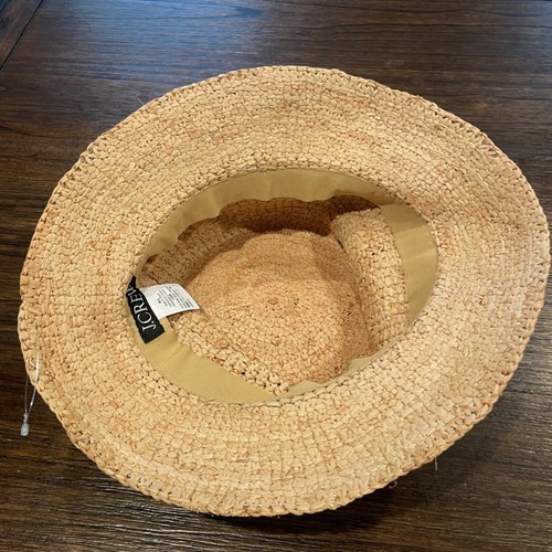 NWOT J.Crew Women's Sz M/L Raffia Bucket Hat Natural Straw Tan 2 1/2" Brim - Picture 7 of 9