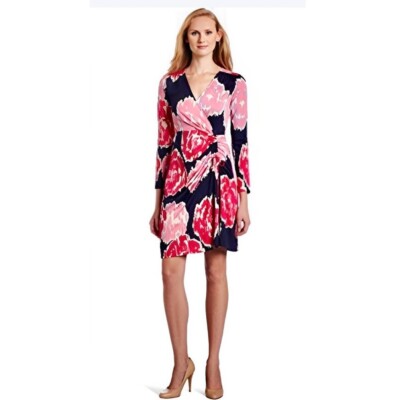 $148 S Lilly Pulitzer Pink Floral Silk Blend Faux Wrap Ruched Augusta Mini Dress