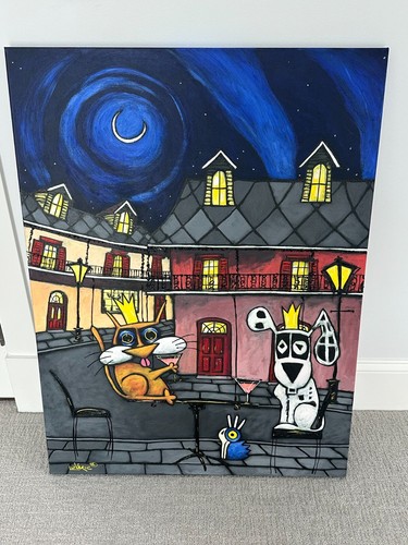 Diego Lukezic Tango Dog Painting 20"x30" "A Drink Under the Night" 2020