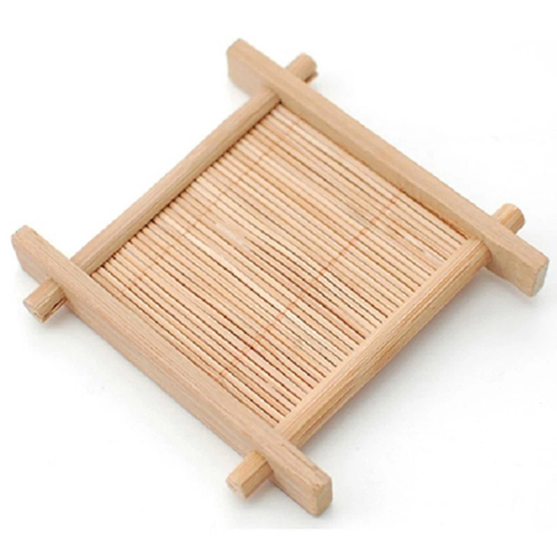 100% Bamboo Wood Trays For Tea Trays 7cm*7cm Creative Word Jing Concave Cup Mat - Image 3 of 4