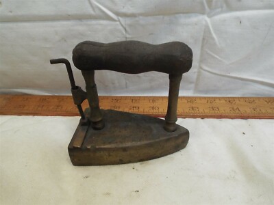 Antique Brass Slug Box Sad Iron Kitchen Tool Pod Wood Handle  display picture 1