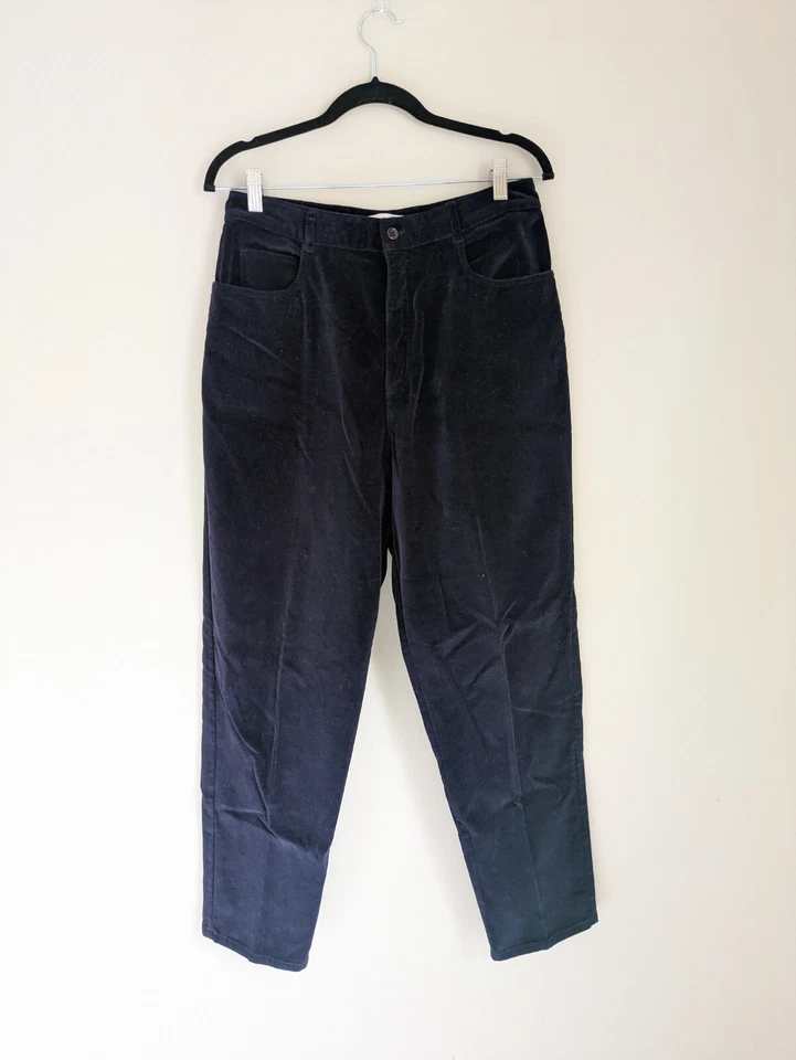 Talbots Petites Dark Blue Velvet High Waisted Pants Vintage 90s Classic Size 12
